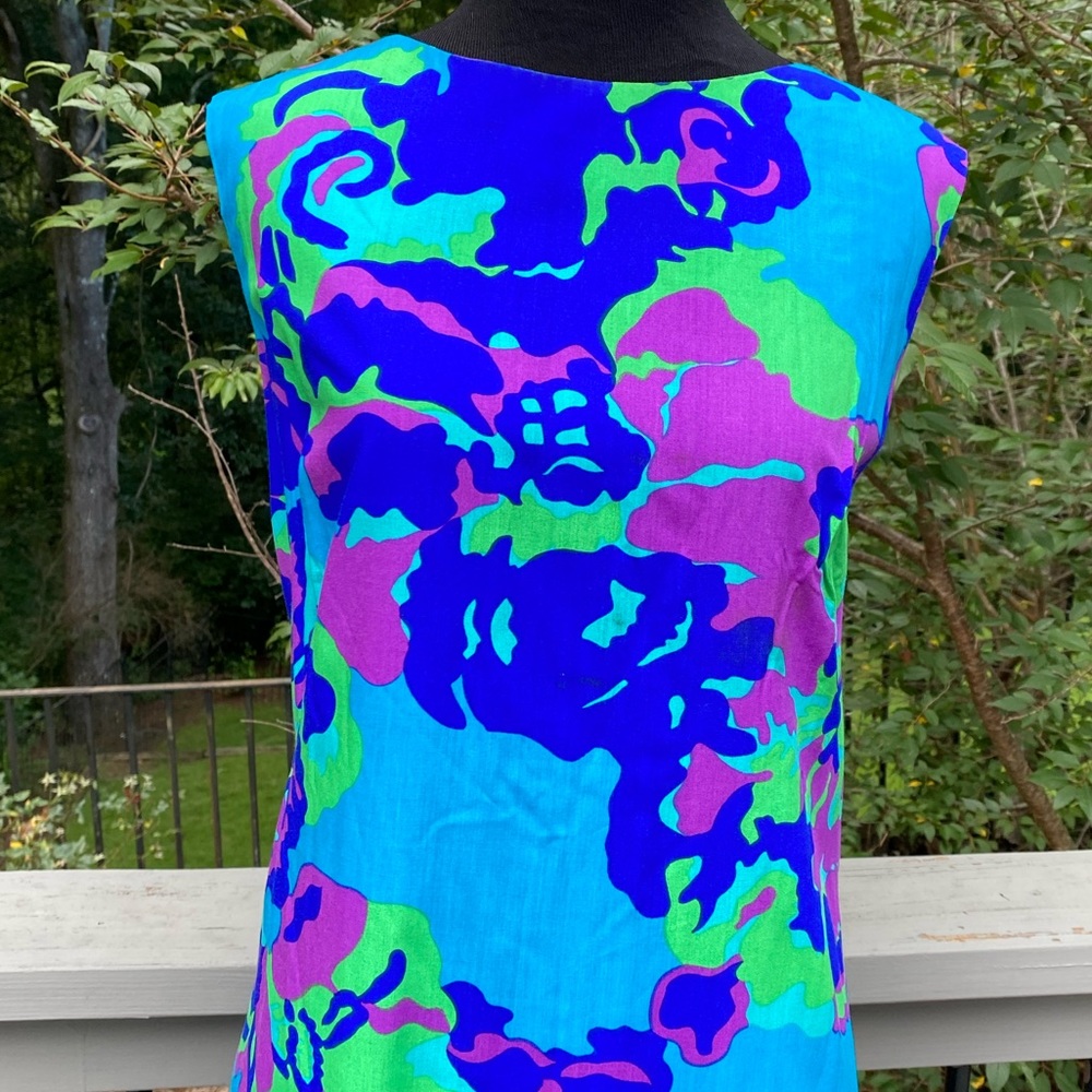 Vintage 60s 70s Psychedelic Flower Power Abstract Print Maxi Dress - Picture 6 of 12